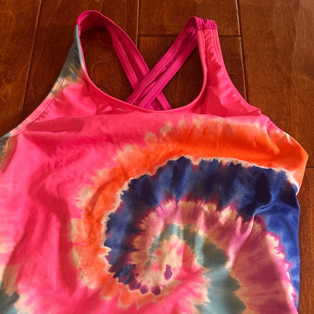 Lands' End Tie-Dye One Piece Swimsuit - Pink, Blue, Orange - Picture 2 of 4